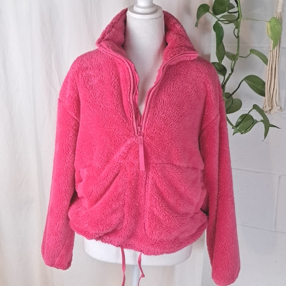All In motion Oversized High Pile Fleece Half Zip Pullover Pockets Pink SzS - Picture 2 of 14